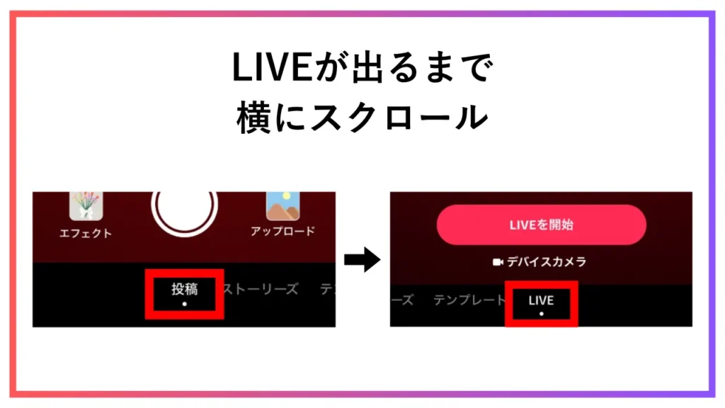 TikTokライブのやり方2：LIVE開始の場所