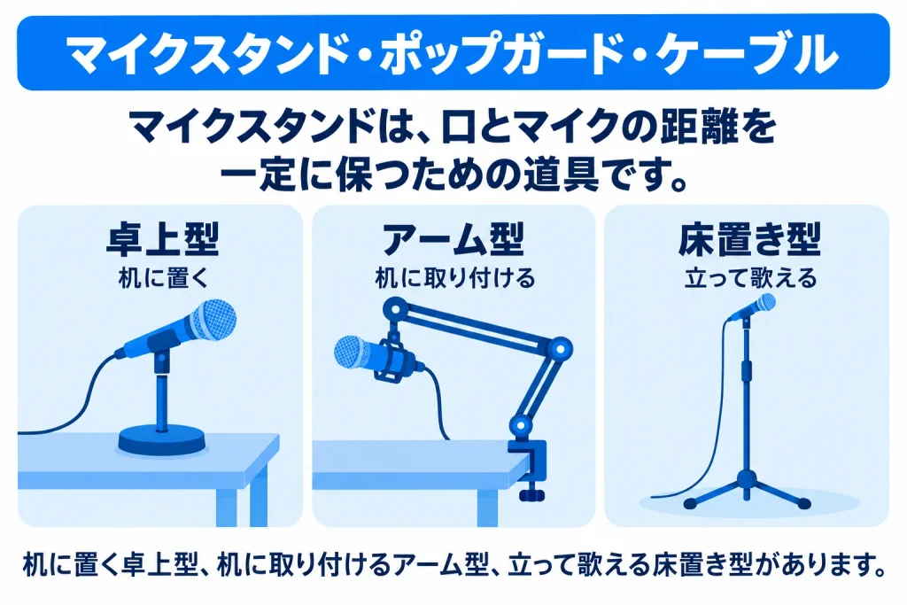 歌配信の質をあげる機材：マイクスタンド・ポップガード・ケーブル