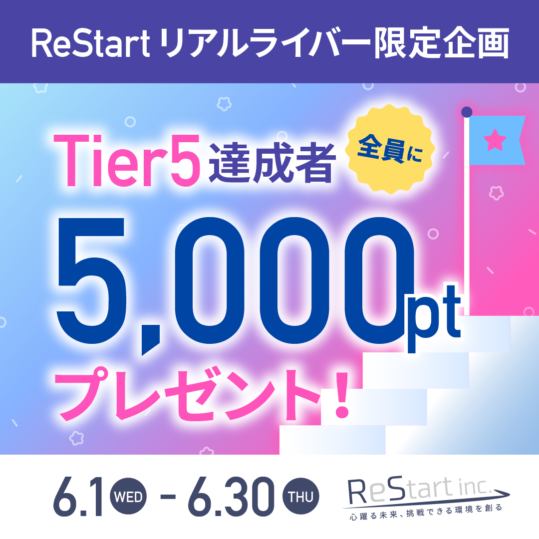 ReStart所属ライバー限定企画!📣 「Tier5達成者に5,000Ptプレゼント‼️」