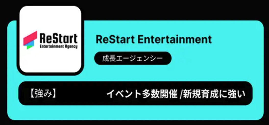 TikTok公式掲載:ReStart Entertainment、成長エージェンシー。強みはイベント多数開催/新規育成に強い