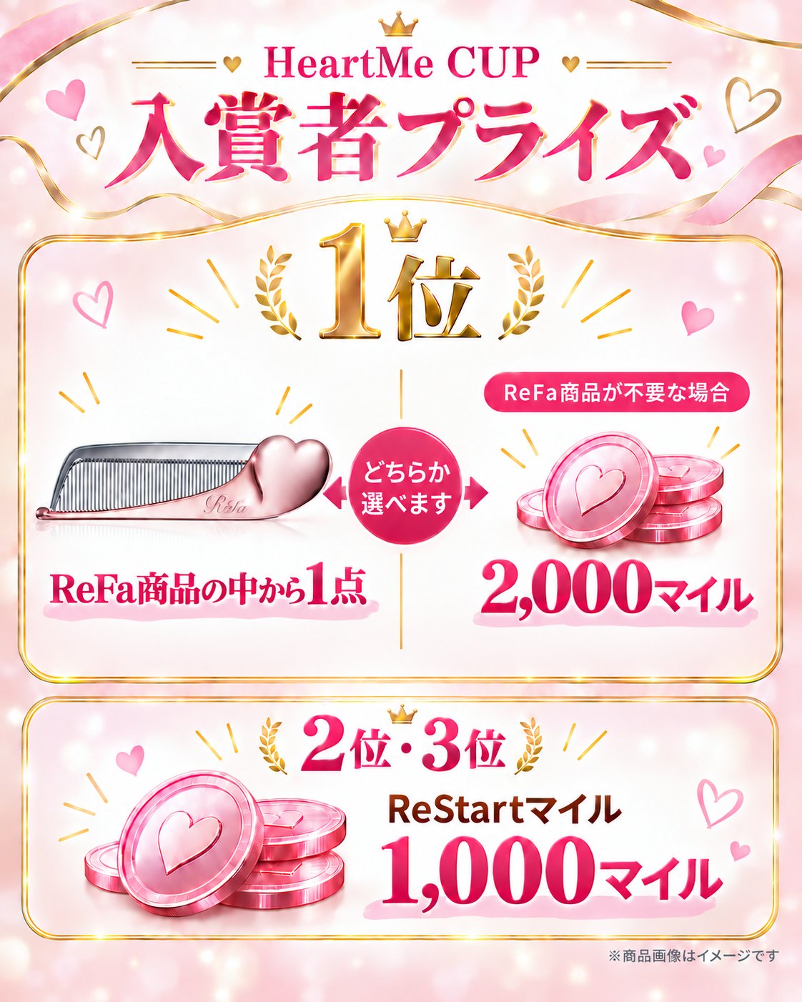 HeartMe CUPの入賞者プライズ(ReFa商品・ReStartマイル)