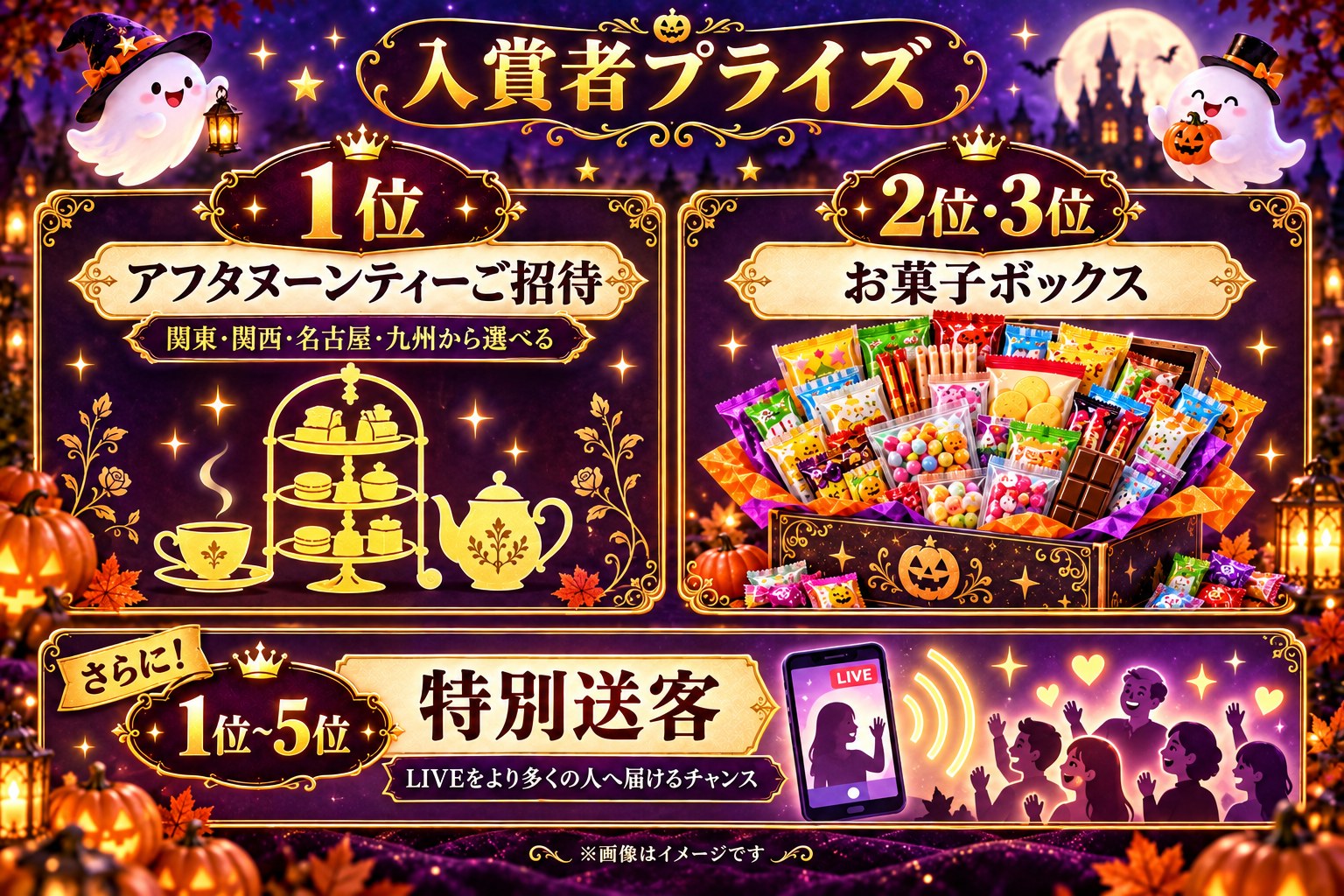 ハロウィンイベントの入賞者プライズ(アフタヌーンティー・お菓子ボックス・特別送客)
